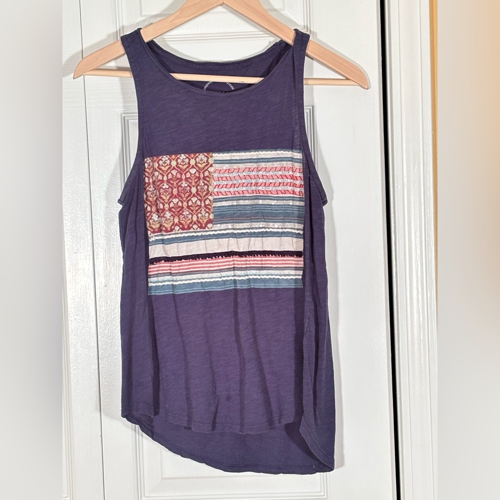 Luck Brand Navy Sleevless Top with Patterned Design